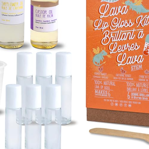 Kiss Naturals - Lava Lip Gloss Kit - With Organic Castor Oil, Safflower Oil, Coconut Oil - STEM DIY Science Kit - Make 6 Lip Gloss - 2 Natural Flavors - Birthday, Holiday, Party Gift for Girls Kiss Naturals