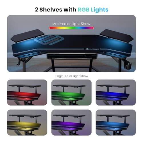 EUREKA ERGONOMIC Aero 72 Inch Gaming Desk with Keyboard Tray, Large Computer Desk Led Lights, Wing-Shaped Monitor Stand Dual Headphone Hanger Cup Holder for Studio,Streamer,Live,Black EUREKA ERGONOMIC