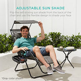 Best Choice Products Folding Zero Gravity Outdoor Recliner Patio Lounge Chair w/Adjustable Canopy Shade, Headrest, Side Accessory Tray, Textilene Mesh - Ice Gray