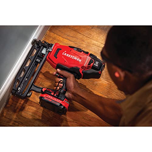 CRAFTSMAN V20 Cordless Finish Nailer Kit, Nail Gun, 16GA, 2-1/2 Nails, Battery and Charger Included (CMCN616C1) - WoodArtSupply