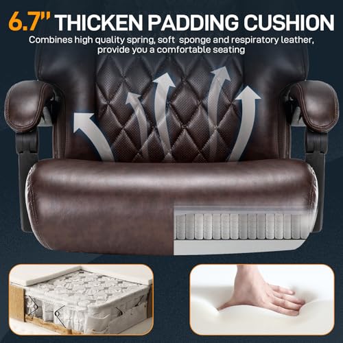 500 LBS Big and Tall Office Chair with Foot Rest High Back Recline Ergonomic Chair for Heavy People, Executive Office Chair Comfortable for Home Office, Large Computer Desk Chair Brown ZSQN