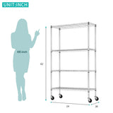 YRLLENSDAN Storage Shelves with Wheels, Heavy Duty 4 Tier Garage Storage Rack, Adjustable Wire Shelving Unit, Metal Shelf Organizer for Pantry, Kitchen, Basement, 36" W x 14" D x 62" H, Chrome YRLLENSDAN