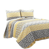 Lush Decor Bohemian Stripe Reversible Cotton Quilt Set, 3 Piece Set, Full/ Queen, Yellow & Gray - Striped Bedding Set - Yellow Quilts Queen Size - Boho Decor Lush Decor