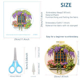 Zhenqing Wisteria by The Window Embroidery Kit for Beginners, Pre-Printed 29x29cm Cotton Fabric with 20cm Hoop, Cozy Vintage Window Design (JC0028