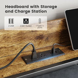Liians Full Size Bed Frame with Smart LED Light, Wood Storage Charging Station Headboard, Metal Platform Bed, No Box Spring Required, Easy Assembly, Noise Free Liians