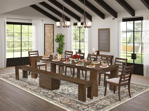 Luxe by East West Furniture X07X1-B08-04- 9 Pieces Extendable Dining Set Includes a Rectangle Xtenczar Kitchen Table and 7 Light Tan Fabric Stackable Dining Chairs and 1 Modern Bench, Antique Walnut Luxe by East West Furniture