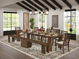 Luxe by East West Furniture X07X1-B08-04- 9 Pieces Extendable Dining Set Includes a Rectangle Xtenczar Kitchen Table and 7 Light Tan Fabric Stackable Dining Chairs and 1 Modern Bench, Antique Walnut Luxe by East West Furniture