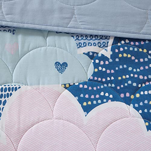 Intelligent Design Kids Reversible Cotton Quilt Set - Vibrant Fun, Playful Print, All Season Children Bedding Coverlet Bedspread, Decorative Pillow, Bedroom Décor, Twin, Cloud Blue 4 Piece Intelligent Design