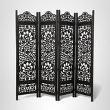 Deco 79 Wood Floral Handmade Partition Room Divider Screen Foldable Partition Carved 4 Panel Privacy Screen, Room Partition 80" x 1" x 72", Black Deco 79