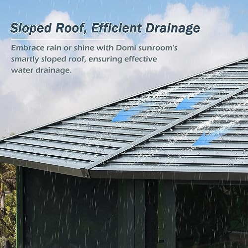 Domi 13x13FT Sunroom, Octagonal Solarium Aluminum Hardtop Gazebo with Galvanized Steel Roof, Detachable PE Screen, Sliding Door, Sun Room Pavilion Gazebo for Deck Backyard Garden domi outdoor living