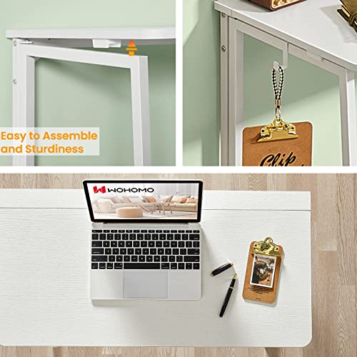 WOHOMO Folding Desk, 31.5" Small Desk for Small Spaces, Easy Assemble Foldable Computer Desk for Laptop, Mini Portable Working Table Narrow Wooden Writing Workstation for Home Office, White WOHOMO