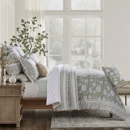 Levtex Home Adare Sage Reversible Full/Queen Comforter Set (90x94in) with 2 Pillow Shams (26x20in) - Floral Bedding - Sage and White - 100% Cotton Full/Queen Size Comforter Set - Soft, Pre-Washed Levtex Home