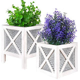 Autumn Alley Farmhouse Front Porch Planters Set of 2 Stand with Galvanized Corrugated Metal Planters for Outdoors/Indoors - Rustic Wood Square Planters Box on Legs – Charming Farmhouse Décor, White Autumn Alley