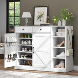 Loomie 5-Tier Shoe Cabinet with 4 Side Cubbies, Farmhouse Shoe Rack Cabinet with 6 Adjustable Shelves & 2 Drawers, Freestanding Shoe Storage Cabinet with 4 Brackets & 2 Hooks for Entryway (White) Loomie