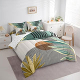 Erosebridal 7 Piece Boho Mid Century Bedding Sets Full Modern Abstract Geometric Comforter Set for Women Men,Retro Minimalist Aesthetic Bed in a Bag Line Art Sheet Set with Comforter,Green Erosebridal
