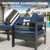 Amopatio Aluminum Patio Furniture, 8 Pieces Metal Outdoor Furniture Set, Outdoor Sectional Modern Sofa Sets with Coffee Table for Pool, Garden, Dark Grey&Blue (Included Waterproof Covers) Amopatio