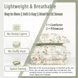 ALEISSEL Natural Cotton 3pcs Botanical Comforter Sets Queen Size-Green Comforter with Red & Blue Flowers,Gray Leaves on Off-White, Reversible Lightweight Bedding Sets(Full/Queen) ALEISSEL