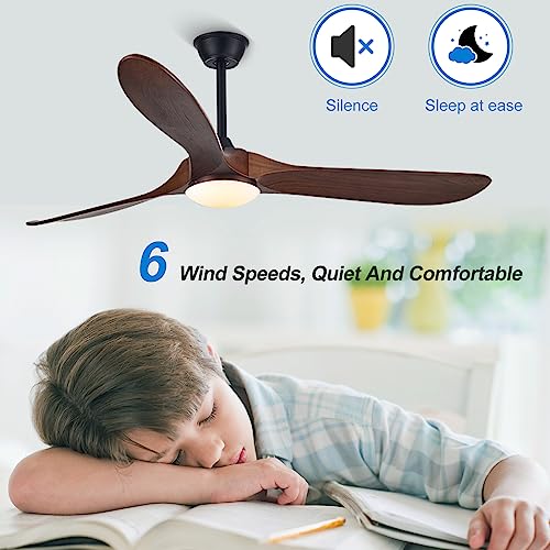 70 inch Large Ceiling Fan with Lights, Outdoor Ceiling Fan for Patio Waterproof, 3 Blades Propeller Wood Ceiling fan with lights, Reversible Quiet DC Motor for Exterior House Porch Farmhouse Gazebo