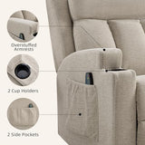 CANMOV Manual Recliner Chair with Massage and Heat,Comfy Recliner Chair Sofa with Overstuffed Arms and Back, Manual Reclining Single Sofa with 2 Cup Holders, Side Pocket for Living Room,Beige