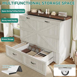 DWVO Full Size Murphy Bed with Charging Station, Cabinet Bed with Large Storage Drawer, Farmhouse Multi-Functional Murphy Cabinet Bed Frame for Bedroom or Guest Room, Noise-Free, Rustic White DWVO