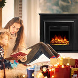 R.W.FLAME Electric Fireplace Mantel Wooden Surround Firebox, 36" Black TV Stand with Freestanding Electric Fireplace,Remote Control, Adjustable Led Flame, 750W/1500w R.W.FLAME