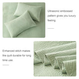 WURUIBO Twin Quilt Set Sage Green,Ultrasonic Embossed Bedspread, Lightweight Microfiber Coverlet, Modern Thin Bedding Set for All Season, 2 Piece(1 Quilt,1 Pillow Shams) WURUIBO