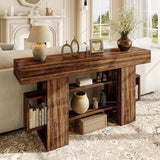 Einhomn 63 Inches Entryway Table, Wooden Console Table with Storage, Narrow Sofa Table Behind Couch, Farmhouse Long Entry Hallway Tables for Entrance, Foyer, Living Room, Rustic Brown Einhomn