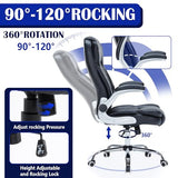 400lbs Executive Office Chair with Flip-Up Armrests, Big and Tall Computer Chair for Heavy People, Heavy Duty Ergonomic Comfy Chair, Breathable PU Leather (Black) HESL