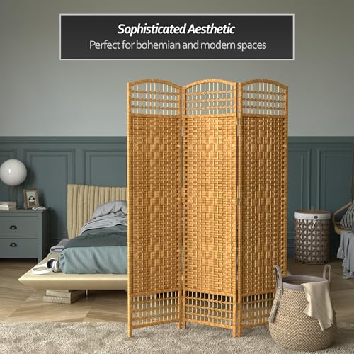 Red Lantern 5 1/2 ft. Tall Fiber Weave Light Beige-3 Panel Room Divider Red Lantern