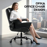 OFIKA Leather Office Desk Chair,Ergonomic Office Chair with Lumbar Support,Computer Chair,Executive Leather Chair with Padded Flip-up Arm,Adjustable Armrests, Black,275LBS OFIKA