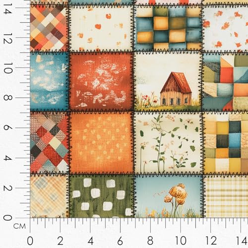 Patchwork Fabric Panel with Windmill Designs – 100% Cotton Satin, 6 Printed Panels 10”×10” + Patchwork Sheet 29.5”×19.7”, Single Continuous Cloth for Quilting & Sewing Fabricstown