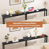 Keelian 70" Narrow Console Sofa Table with Power Outlets & 2 USB Ports, Metal Frame, Black, Perfect for Hallway, Office, and Behind Sofa - Easy Assembly, 4.9' Extension Cord Included Keelian