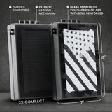 STOPBOX Gun Safe Alternative - Tactical Handgun Storage, Instant Access Portable Gun Case, TSA Compliant Gun Lock Box for Quick Handgun Access| FLAG CAMO + BLACK (2 Pack) | Compact Only STOP BOX