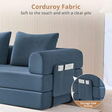 YUUIJOAA 4-in-1 Folding Convertible Sofa Bed, 78 Inch Oversized Corduroy Loveseat Sleeper with Pull Out Bed, Boneless Futon Couch for Living Room Apartment, No Assembly Needed, Blue YUUIJOAA
