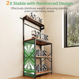 Kitchen Bakers Rack with Power Outlet 10 Hooks, 4 Tiers Coffee Bar Station Cabinet, Microwave Stand with Storage (Rustic Brown, 21.7 x 14.2 x 49.6 Inch) SNTD