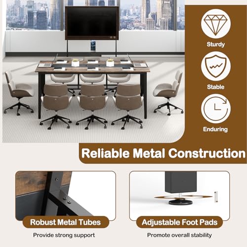 Giantex 6 FT Conference Table for 6-8 People, Modern 71" L x 38" W Large Meeting Table with Storage Shelf & Cable Grommet, Rectangle Conference Room Table for Office, Boardroom, Rustic Brown (1) Giantex