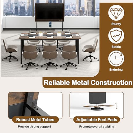 Giantex 6 FT Conference Table for 6-8 People, Modern 71" L x 38" W Large Meeting Table with Storage Shelf & Cable Grommet, Rectangle Conference Room Table for Office, Boardroom, Rustic Brown (1) Giantex