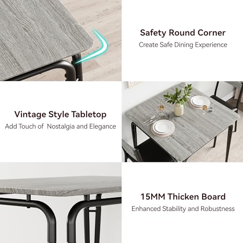 GAOMON 3-Piece Dining Table Set, Sturdy Wooden Square Table and Chair Breakfast Table Set for 2 Person,for Home or Commercial Dining Room,Grey GAOMON