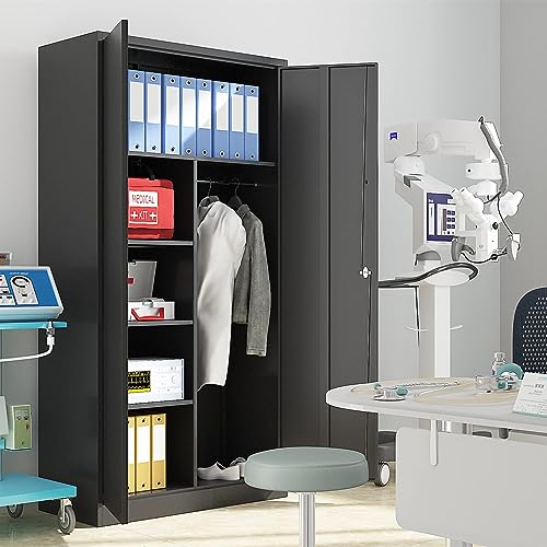 Yizosh Metal Armoire Wardrobe Closet Cabinet for Hanging Clothes with Lock Doors, -72" Steel Lockable Wardrobe Storage Locker Clothes Organizer for Yizosh