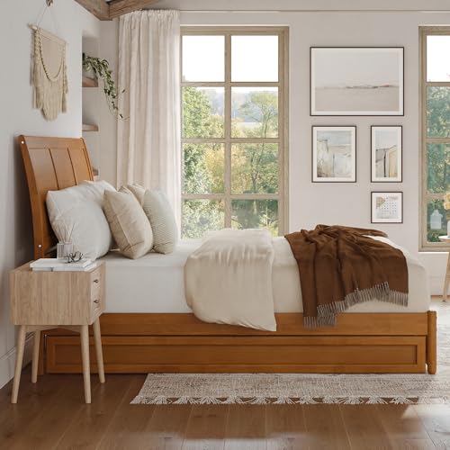 AFI, Andorra King Platform Bed with Panel Footboard & Twin XL Trundle, Light Toffee AFI