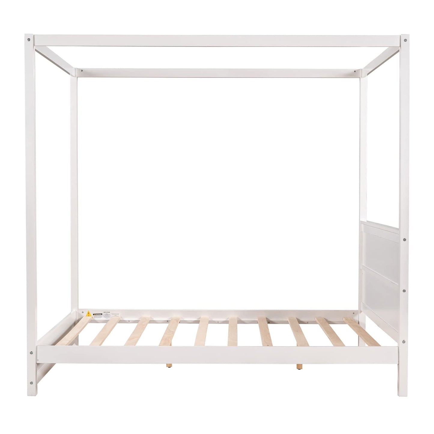 TMEOSK Modern White Full Size Wooden Canopy Bed Frame with Headboard and Sturdy Slat Support - WoodArtSupply