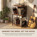 ZEXVIDA Record Player Stand with Vinyl Storage, Large Record Table Holds 180 Albums, Vinyl Record Storage Stand with USB Charger, Multi-Functional Side Table & Shelf for Living Room Bedroom ZEXVIDA