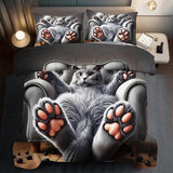 llyxsesty Cute Cat Comforter Set King,Grey Kawaii Cat Bedding Set Adult,Cute Animal Comforter for Boy,American Shorthair Bedding Grey,Kawaii Animal Print Quilt Bedroom Decor Kids llyxsesty