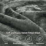 BEDELITE Velvet Fitted Sheet and Pillowcases Set, Luxury Soft Fuzzy Bottom Sheet with Reinforced Elastic Corner Straps, Deep Pocket up to 15 Inch, 1 Fitted Sheet and 2 Pillowcases (Full, Grey) BEDELITE