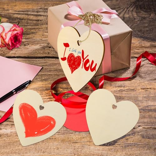 Tmflexe 50 Pcs Unfinished Paintable Blank Wooden Spring Festival Decoration Ornaments, Valetine's Day Easter St.Patrick Tree Hanging Wood Slices for Kids DIY Art Crafts, Hearts,Stars, Eggs, Flowers Tmflexe