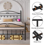 Samurbex Queen Bed Frame with Headboard,Black Metal Platform Bed Frame Queen Size with LED Lights & Charging Station,Heavy Duty Metal Steel Slats,No Box Spring Needed,Noise Free,Easy to Assemble Samurbex