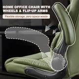 JOYNET Home Office Chair with Lumbar Support, Thickened Seat, Small PU Leather Desk Chair Swivel Rocking, Comfy Computer Chairs with Rolling Wheels & Flip up Armrests, Executive Chair |Green JOYNET