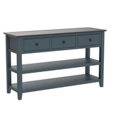 Merax Navy Retro Pine Wood Console Table with Drawers and Two Open Shelves for Entryway Hallway Living Room Bedroom, Type 11 Merax
