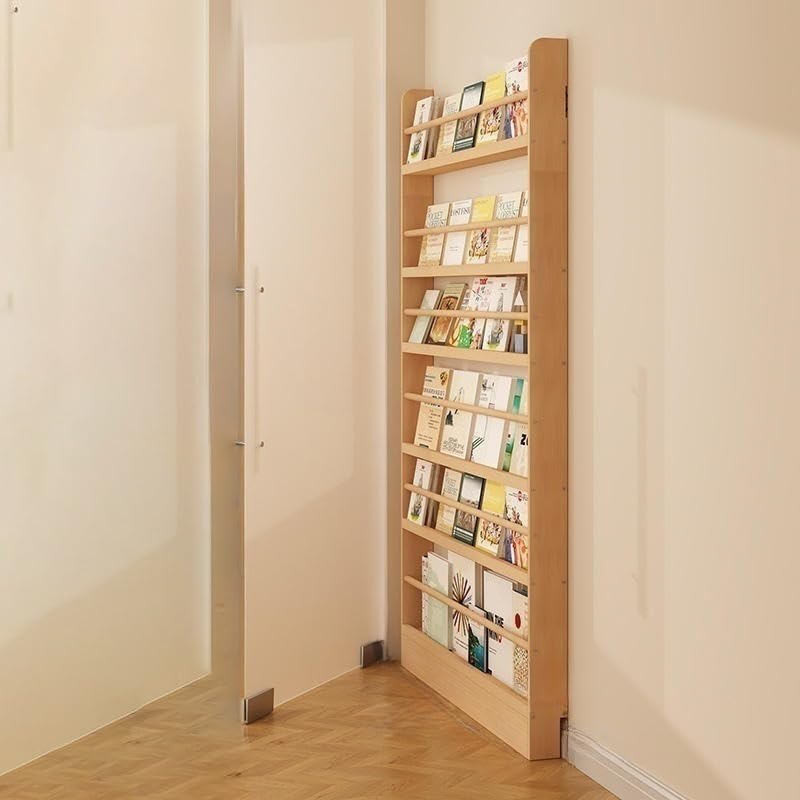 LITFAD Modern Solid Wood Vertical Bookcase - 24" L x 4" W x 70" H, Natural Finish LITFAD