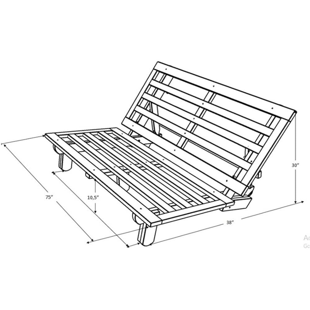 Kodiak Furniture Carson 75" Traditional Full-Size Wood Futon Frame, Solid Pine Construction, Assembly Required, in Java Brown Finish - WoodArtSupply